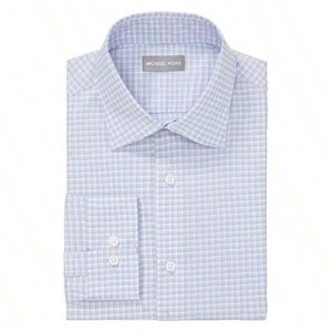 Michael Kors Light Blue Plaid Men's Dress Shirt Slim Fit stretch